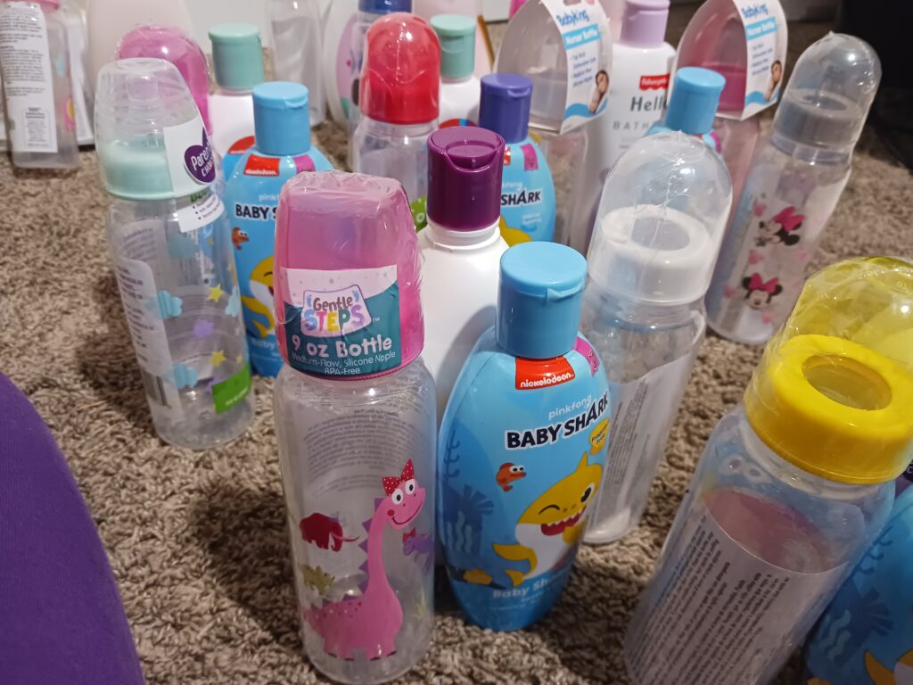 a plastic water bottle on a table
